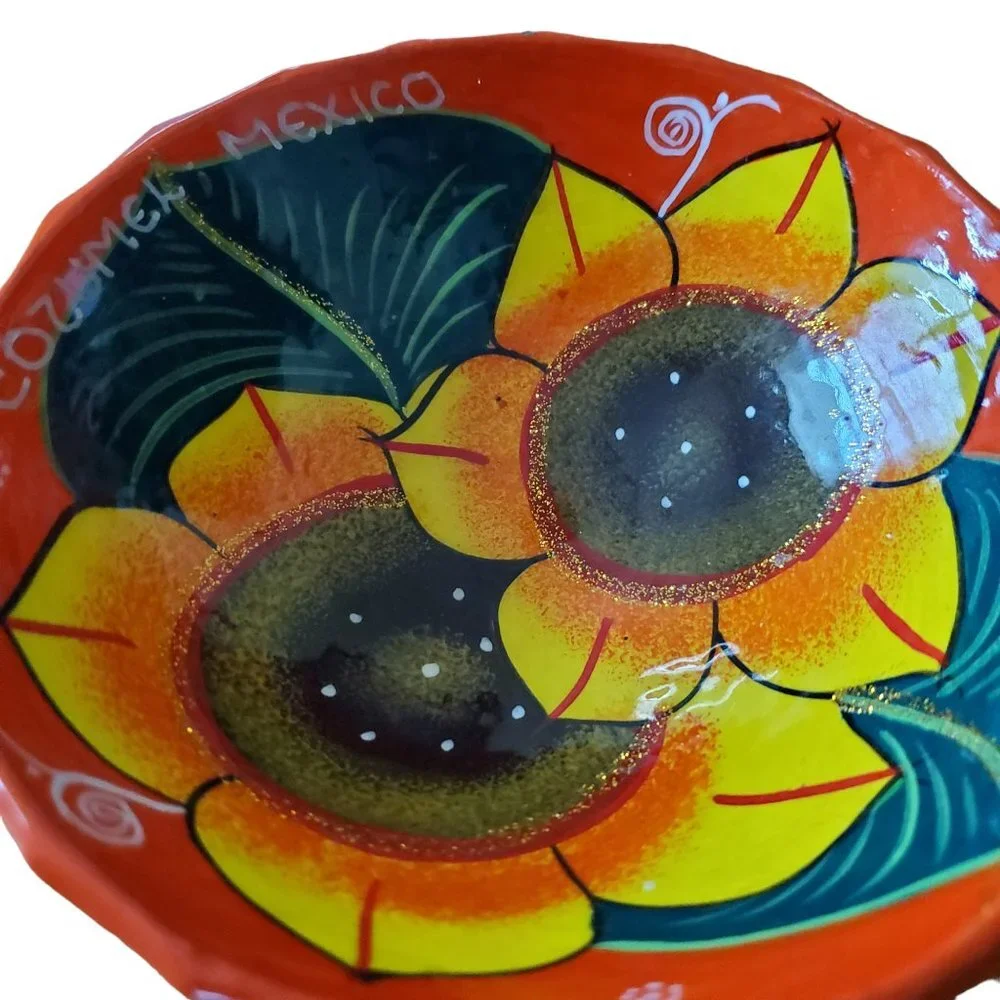 Cozumel Mexico Floral‎ Vibrant Colored Homemade Salsa Dish Trinket Bow